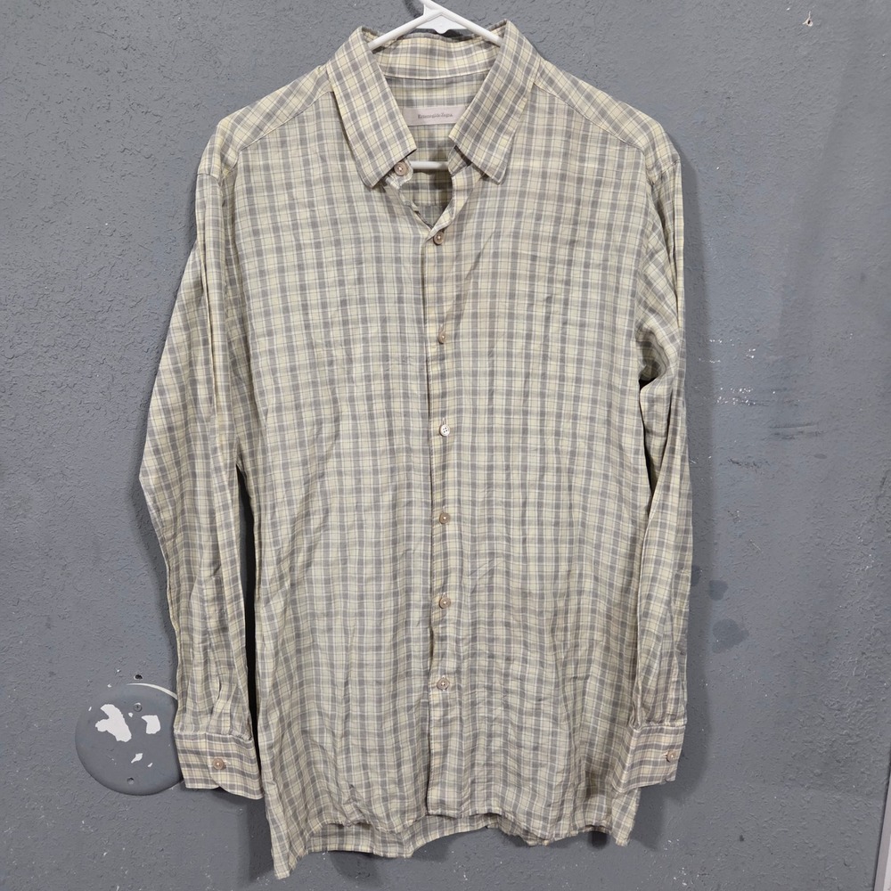 Ermenegildo Zegna Mens Plaid Button Down Shirt Long Sleeve L